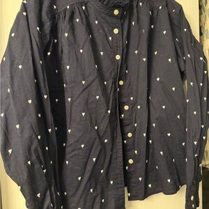 Loft Navy Button-Up Shirt with Heart Pattern